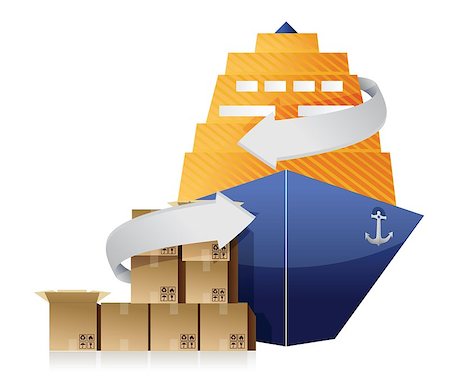 cargo ship, boxes, and movement arrows illustration design over white Photographie de stock - Aubaine LD & Abonnement, Code: 400-06566499