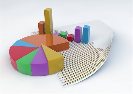 simsearch:400-05336663,k - 3d Pie Chart and Bars with a statistic document paper isolated on white background Stock Photo - Budget Royalty-Free & Subscription, Code: 400-06566831