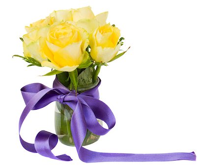 yellow roses posy with purple ribbon  isolated on white background Stock Photo - Budget Royalty-Free & Subscription, Code: 400-06567000
