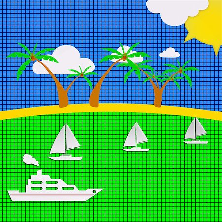 summer beach abstract - Tropical Scene Icon on Checkered Background Foto de stock - Super Valor sin royalties y Suscripción, Código: 400-06567192