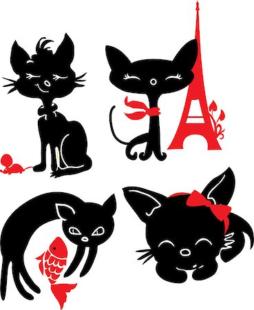 Set of cats silhouettes. Black and red Foto de stock - Super Valor sin royalties y Suscripción, Código: 400-06567279