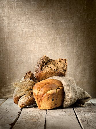 Bread assortment on background of the old canvas Stock Photo - Budget Royalty-Free & Subscription, Code: 400-06567400