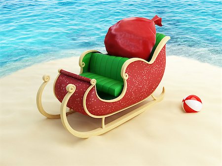 simsearch:400-07679396,k - sleigh of Santa Claus on the beach Foto de stock - Super Valor sin royalties y Suscripción, Código: 400-06567580