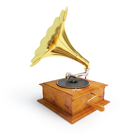 retro old gramophone on a white background Foto de stock - Super Valor sin royalties y Suscripción, Código: 400-06567643