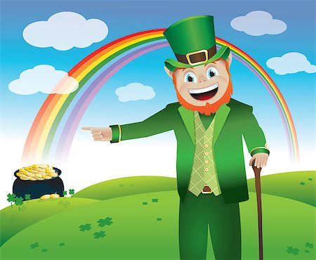 pot of gold - A leprechaun leading you to his pot of gold at the end of the rainbow. This is a scaleable vector file saved as an EPS 10. Stock Photo - Budget Royalty-Free & Subscription, Code: 400-06567741
