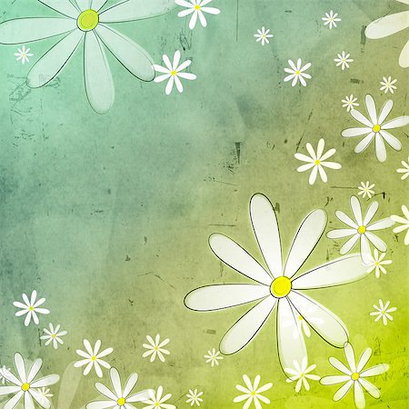 vintage background with white flowers over blue green yellow old paper Foto de stock - Super Valor sin royalties y Suscripción, Código: 400-06567836