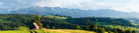 simsearch:400-04306537,k - Summer evening mountain village outskirts with wooden shed and Tatra range behind (Gliczarow Gorny, Poland) Stock Photo - Budget Royalty-Free & Subscription, Code: 400-06568387