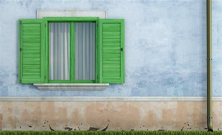 detail of an old house with green  wooden window - rendering Stock Photo - Budget Royalty-Free & Subscription, Code: 400-06568747