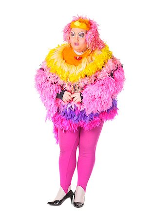 dress for fat women - Cheerful man, Drag Queen, in a Female Suit, over white background Stock Photo - Budget Royalty-Free & Subscription, Code: 400-06568854