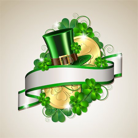 pot of gold - Patrick day card with gold coins and leprechaun hat Stock Photo - Budget Royalty-Free & Subscription, Code: 400-06568924