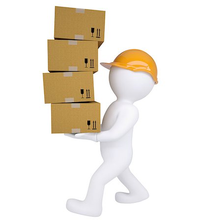 people carrying arrow - 3d man carries boxes. Isolated render on white background Stock Photo - Budget Royalty-Free & Subscription, Code: 400-06568984