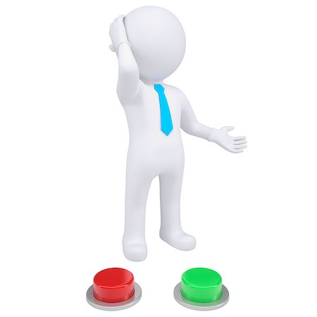3d man standing near the red and green buttons. Isolated render on a white background Stock Photo - Budget Royalty-Free & Subscription, Code: 400-06568988