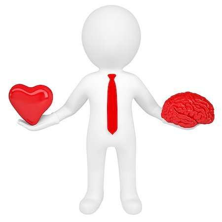 3d man holding a heart and a brain. Isolated render on a white background Stock Photo - Budget Royalty-Free & Subscription, Code: 400-06568994