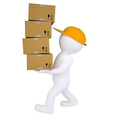 delivering cartons - 3d man carries boxes. Isolated render on white background Stock Photo - Budget Royalty-Free & Subscription, Code: 400-06568995