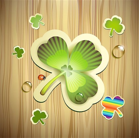 simsearch:400-06569678,k - Saint Patrick's Day card with clover and wood background Stock Photo - Budget Royalty-Free & Subscription, Code: 400-06569686