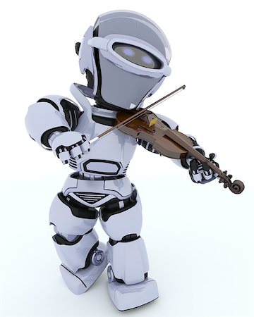 simsearch:400-06560748,k - 3D render of a Robot playing the violin Foto de stock - Royalty-Free Super Valor e Assinatura, Número: 400-06560744