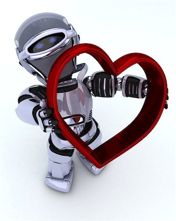 simsearch:400-06560748,k - 3D render of a Robot with heart charm Foto de stock - Royalty-Free Super Valor e Assinatura, Número: 400-06560747