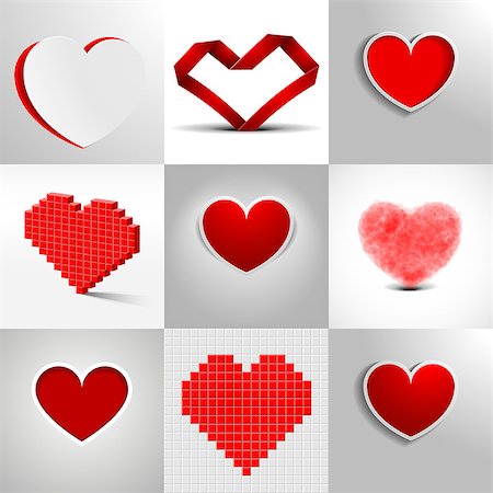 set of detailed heart illustrations on light background Fotografie stock - Microstock e Abbonamento, Codice: 400-06560841