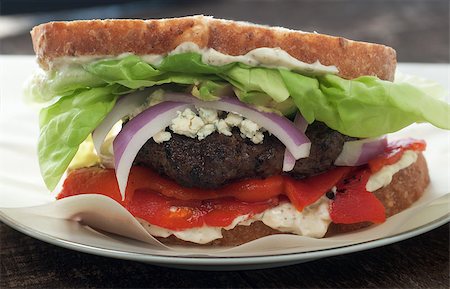 Fresh burger with gorgonzola cheese and roasted red peppers Stock Photo - Budget Royalty-Free & Subscription, Code: 400-06560960