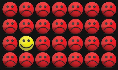 sad yellow icon - one happy face in the group illustration design on a dark background Stock Photo - Budget Royalty-Free & Subscription, Code: 400-06560977