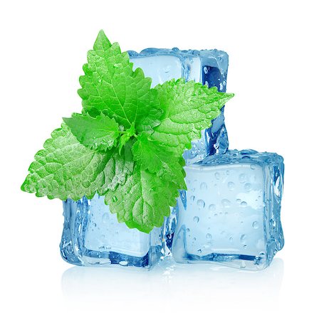 fresh glass of ice water - Three ice cubes and mint isolated on a white background Stock Photo - Budget Royalty-Free & Subscription, Code: 400-06561183
