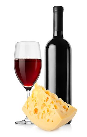 Wine bottle and dutch cheese isolated on a white background Stock Photo - Budget Royalty-Free & Subscription, Code: 400-06561199