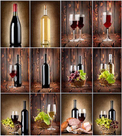 simsearch:400-07316439,k - Wine collage on a wooden background and textile background Stock Photo - Budget Royalty-Free & Subscription, Code: 400-06561205