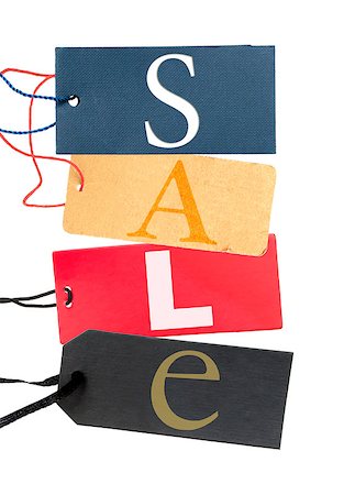 reduced sign in a shop - Paper Tags With Sale Sign Isolated on White Background Stock Photo - Budget Royalty-Free & Subscription, Code: 400-06561263