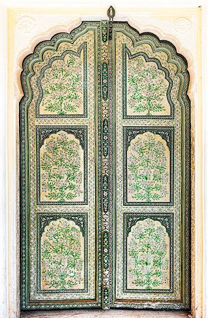 A Hand Painted Old Doors inside Hawa Mahal. Hawa Mahal, the Palace of Winds in Jaipur, Rajasthan, India. Stock Photo - Budget Royalty-Free & Subscription, Code: 400-06561274