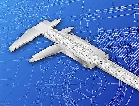 eyematrix (artist) - Vernier caliper illustration on a blueprint background Stock Photo - Budget Royalty-Free & Subscription, Code: 400-06561589