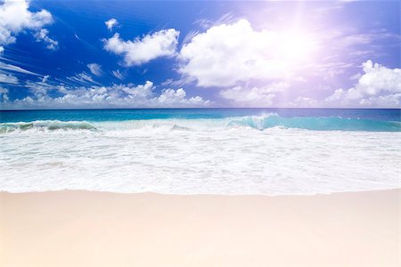 The island of dreams. White coral sand and azure indian ocean. Fotografie stock - Microstock e Abbonamento, Codice: 400-06561810