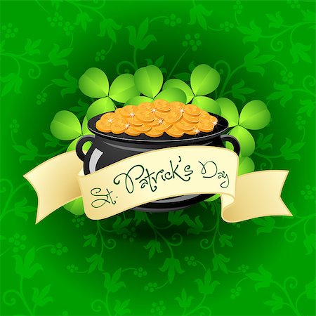simsearch:400-08193746,k - St. Patricks Day Cauldron with Gold Coins in Green leaves and Shamrocks Foto de stock - Super Valor sin royalties y Suscripción, Código: 400-06561941