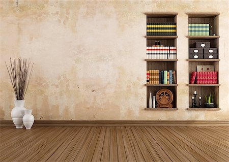 Empty vintage room with bookshelves - rendering Photographie de stock - Aubaine LD & Abonnement, Code: 400-06562005