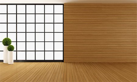 Empty wooden room with big window - rendering Stock Photo - Budget Royalty-Free & Subscription, Code: 400-06562011