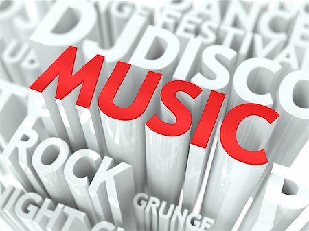 Music Concept. The Word of Red Color Located over Text of White Color. Foto de stock - Super Valor sin royalties y Suscripción, Código: 400-06562097