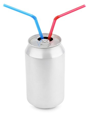 Aluminum soda can with straws isolated on white background with clipping path Stock Photo - Budget Royalty-Free & Subscription, Code: 400-06562337