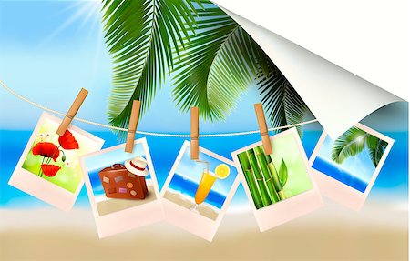 sea postcards vector - Background with photos from holidays on a seaside. Vector Stock Photo - Budget Royalty-Free & Subscription, Code: 400-06562397
