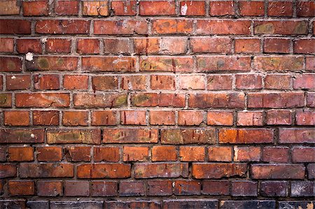 Brick Wall. Old Dark Red Bricks with Cracks and Dirt Spots. Stock Photo - Budget Royalty-Free & Subscription, Code: 400-06570151