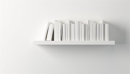 shelf with white books, 3d render Stock Photo - Budget Royalty-Free & Subscription, Code: 400-06570385