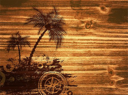 Illustration of the Travel Theme with Palms and Compass at Natural Brown Wooden Background Stock Photo - Budget Royalty-Free & Subscription, Code: 400-06570820