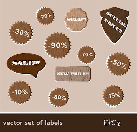 Wooden sale tags set. Vector illustration EPS8 Stock Photo - Budget Royalty-Free & Subscription, Code: 400-06627087