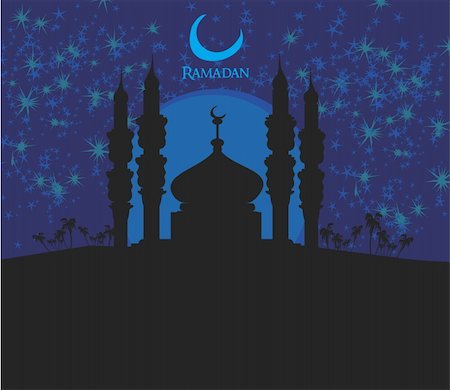 Ramadan background - mosque silhouette vector card Stockbilder - Microstock & Abonnement, Bildnummer: 400-06627425
