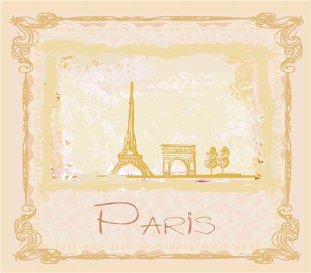 eiffel tower pictures clip art - vintage retro Eiffel tower in Paris card Stock Photo - Budget Royalty-Free & Subscription, Code: 400-06627423