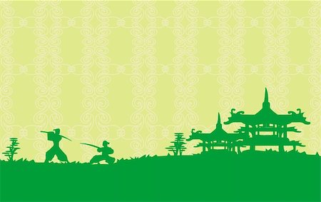 Samurai silhouette in Asian Landscape Stockbilder - Microstock & Abonnement, Bildnummer: 400-06627446