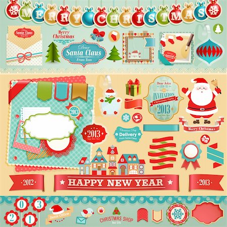 Christmas Scrapbook set - ribbons, emblems and other decorative elements. Stock Photo - Budget Royalty-Free & Subscription, Code: 400-06627451