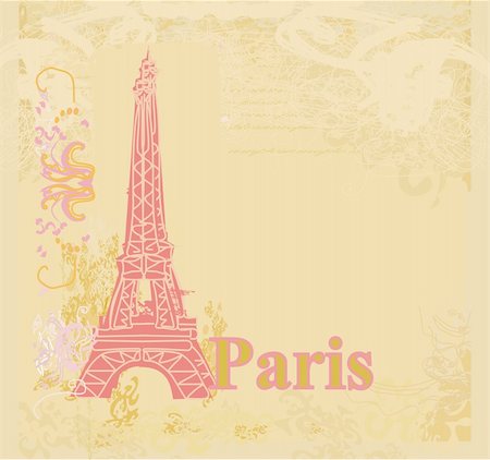 vintage retro Eiffel tower in Paris card Stockbilder - Microstock & Abonnement, Bildnummer: 400-06627509