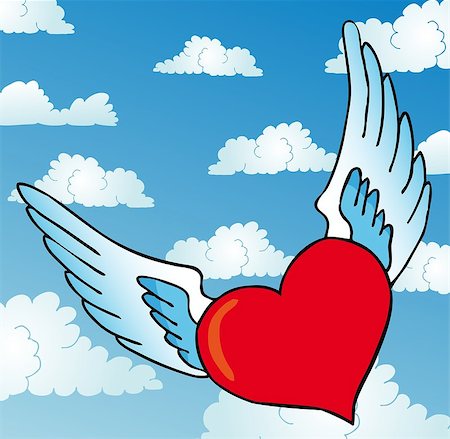 Flying heart on sky - vector illustration. Foto de stock - Royalty-Free Super Valor e Assinatura, Número: 400-06627915