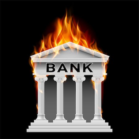 Burning Building bank. Illustration on black background Stock Photo - Budget Royalty-Free & Subscription, Code: 400-06627961