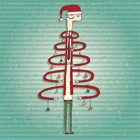 Funny Human impersonating Christmas Tree is isolated in a group (only vector file) on gradiet background. Stock Photo - Budget Royalty-Free & Subscription, Code: 400-06627990