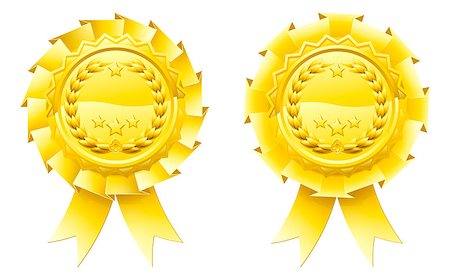 Golden winners laurel rosettes with laurel wreath and stars in the centre and ribbon hanging down Stock Photo - Budget Royalty-Free & Subscription, Code: 400-06628168